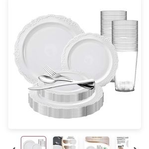 120 pc wedding set NEW
White Vintage Round Disposable Wedding Value Set from